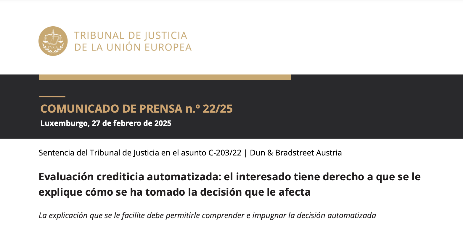 TJUE emite sentencia sobre decisiones automatizadas y evaluaciones crediticias